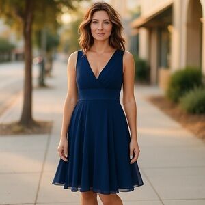 Max and Cleo Navy Blue Sleeveless Silk Midi Dress Size 8